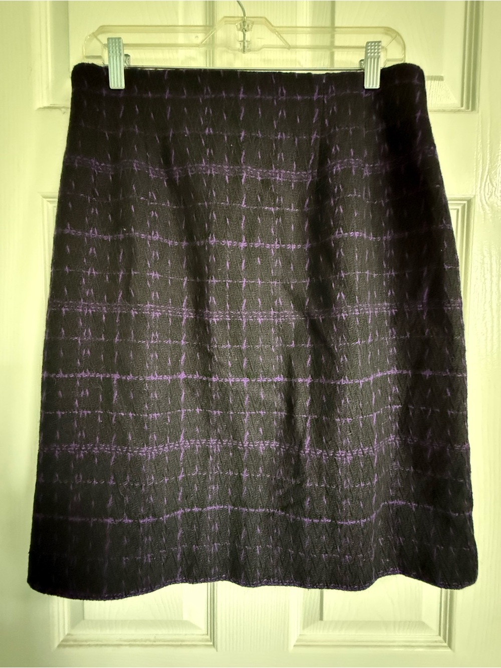 Adolfo Black A-Line Skirt with Purple Windowpane Texture
